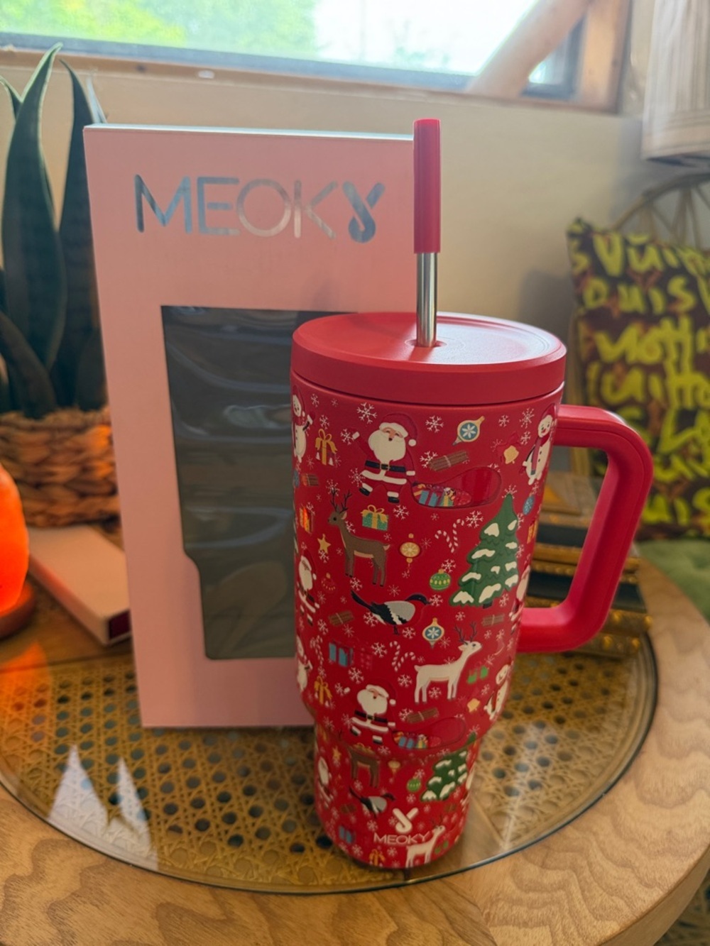 Red Holiday Travel Mug with Straw
